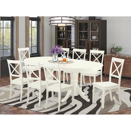 East West Furniture 9 Piece Vancouver Kitchen Furniture Set - Linen White VABO9-LWH-W